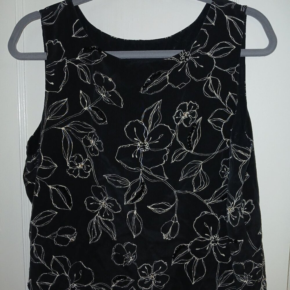 JOSEPHINE CHAUS Black Floral Sequined SILK Suit Blouse Top, size 14